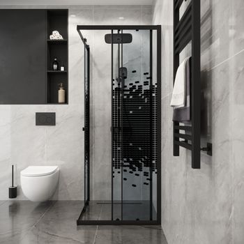 Душевое ограждение Niagara Eco NG-1009-14QBLACK (90х90х190) квадрат,раздвижное,черный,стекло мозаика — фото 2, Квадратные душевые уголки