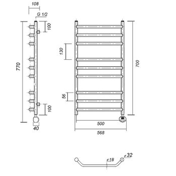 Электрический полотенцесушитель Domoterm Лаура П9 500x700 ER Хром — фото 2, Электрические полотенцесушители