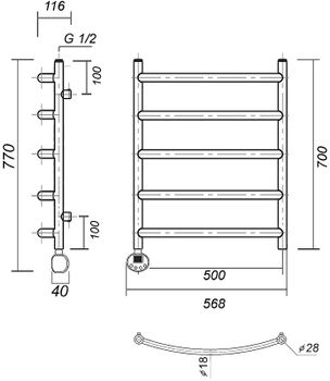 Электрический полотенцесушитель Domoterm Калипсо П5 500x700 АБР EL Античная бронза — фото 2, Электрические полотенцесушители