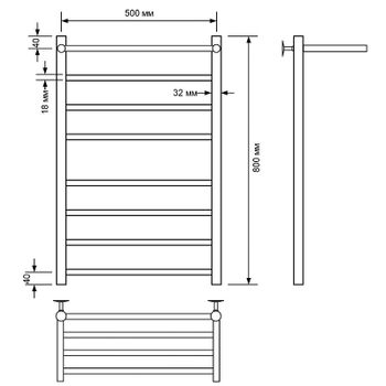 Водяной полотенцесушитель Comfysan Luce W-8 80x50 015497 с полкой Черный матовый — фото 2, Водяные полотенцесушители