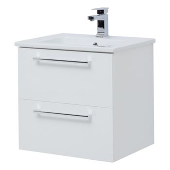Тумба GIO, 60 см, подвесная, 2 ящика, белый глянец — фото 1, Тумбы под раковину