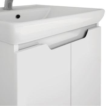 Тумба Q PLUS (D), 55 см, подвесная/напольная, 2 дверцы, с опорами, белый глянец — фото 12, Тумбы под раковину
