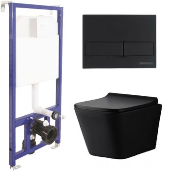 Комплект унитаза CeramaLux 5171MB с инсталляцией Berges Novum L5 040215 с сиденьем Микролифт и Черно — фото 1, Комплекты унитаз + инсталляция