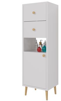 Шкаф LUNO, 35см, напольный, правый, 1дв.,2 ящ., 1 откр. полка,белый глянец — фото 1, Шкафы для ванной