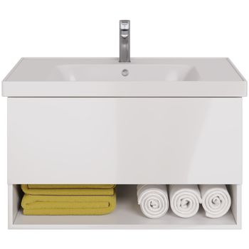 Тумба PERFECTO, 90 см, подвесная, 1 ящик, push-to-open, белый глянец — фото 9, Тумбы под раковину