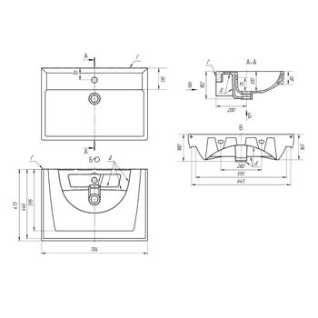 Q, 70 см, мебельный умывальник, керамический — фото 5, Мини-раковины