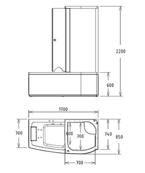 Акриловая ванна с душевой кабиной Gemy 170х85 G8040 B R с гидромассажем — фото 3, Акриловые ванны