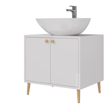 Тумба LUNO, 60см, напольная, 2дв., белый глянец, под ум. Триумф — фото 1, Тумбы под раковину