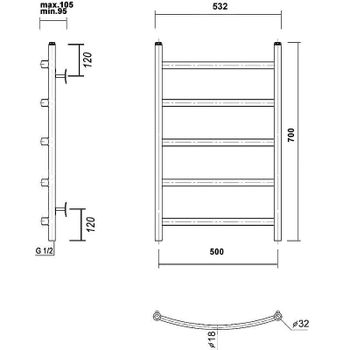 Водяной полотенцесушитель Domoterm Калипсо П5 500x700 Золото — фото 2, Водяные полотенцесушители
