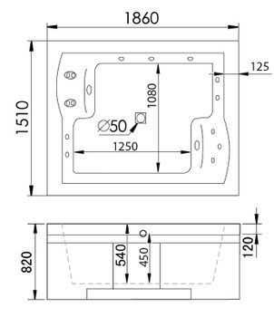 Акриловая ванна Gemy 186х151 G9052 II O L с гидромассажем — фото 2, Акриловые ванны