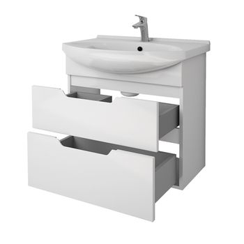 Тумба LAGUNA PLUS, 75 см, подвесная/напольная, 2 ящика, с опорами, белый глянец — фото 14, Тумбы под раковину