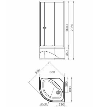 Душевой уголок Melodia della vita Segment High 80x80 MSETWSH8080Twt профиль Белый стекло прозрачное — фото 2, Душевые уголки четверть круга
