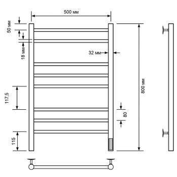 Электрический полотенцесушитель Comfysan Luce EC-8 80x50 013479 Черный матовый — фото 2, Электрические полотенцесушители