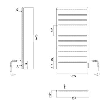 Электрический полотенцесушитель Domoterm Куба DMT Куба П10 500x1000 EK R Белый матовый — фото 2, Электрические полотенцесушители