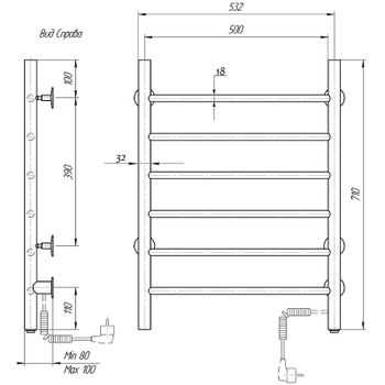 Электрический полотенцесушитель Domoterm Аврора DMT 109-6 50x71 EK R Хром — фото 2, Электрические полотенцесушители
