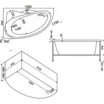 Акриловая ванна Bas Вектра 150x90 R В 00008 без гидромассажа — фото 2, Акриловые ванны