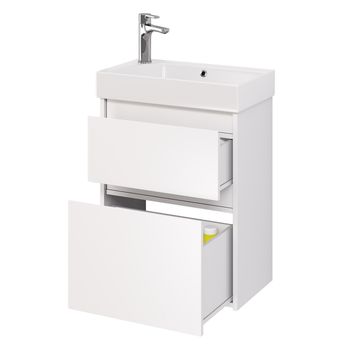 Тумба SLIM, 55 см, подвесная/напольная, 2 ящика, белый глянец — фото 8, Тумбы под раковину