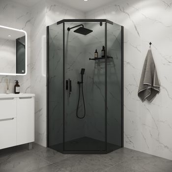 Душевое ограждение Niagara Eco NG-1010-14DT (100х100х190) трапеция,распашное,черный,стекло тонирован — фото 1, Душевые уголки трапеция