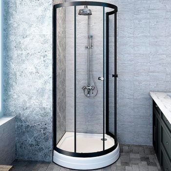 Душевой уголок Radomir Стронг 110x110 1-03-6-0-0-1820 профиль Черный стекло прозрачное — фото 1, Полукруглые душевые уголки