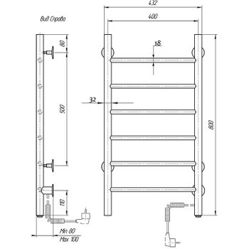 Электрический полотенцесушитель Domoterm Аврора DMT 109-6 40x80 EK R Хром — фото 2, Электрические полотенцесушители