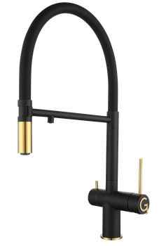 Rivelato Смеситель для кухни Adria U-обр. гибкий излив с краном питьевой воды D-35мм nero oro арт. — фото 1, Смесители для кухни