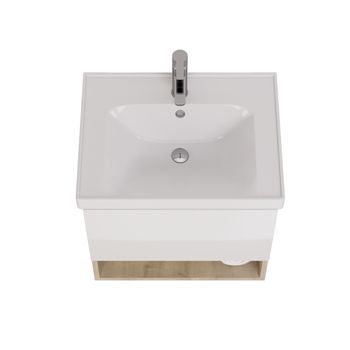 Тумба PERFECTO, 60 см, подвесная, 1 ящик, дуб эврика/белый глянец — фото 7, Тумбы под раковину