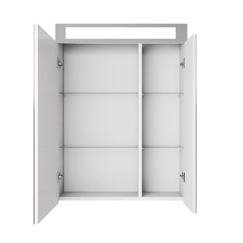 Шкаф зеркальный UNI, 60 см, 2 дверцы, 4 стеклянные полки, с подсветкой и выключателем, белый — фото 6, Зеркальные шкафы в ванную