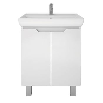 Тумба Q PLUS (D), 60 см, подвесная/напольная, 2 дверцы, с опорами, белый глянец — фото 9, Тумбы под раковину