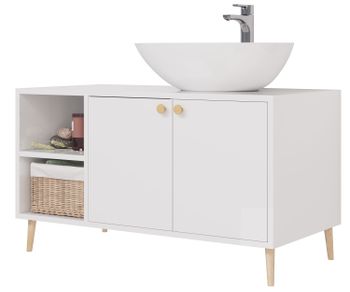 Тумба LUNO, 100см, напольная, 2дв., 2 откр. полки,белый глянец, под ум. Триумф — фото 1, Тумбы под раковину