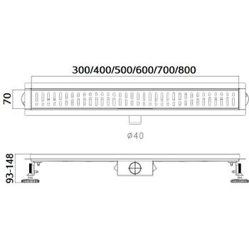Душевой лоток Haiba 700x70 HB93700 с решеткой Сатин — фото 2, Душевые лотки