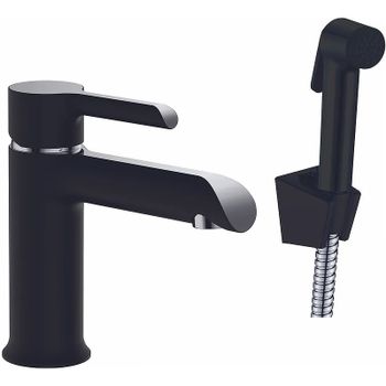 Смеситель для раковины Haiba HB12805-7 с гигиеническим душем Черный матовый Хром — фото 1, Смесители для раковины