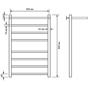 Водяной полотенцесушитель Comfysan Noumi W-8 80x50 014100 с полкой Черный матовый — фото 2, Водяные полотенцесушители