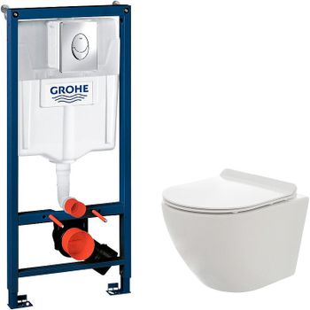 Комплект унитаза AQUAme AQM2002 с инсталляцией Grohe Rapid SL 38721001 с сиденьем Микролифт и клавиш — фото 1, Комплекты унитаз + инсталляция