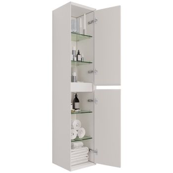 Пенал INSIGHT, 35 см, подвесной, универсальный, 2 дверцы, 4 стеклянные полки, белый глянец — фото 11, Пеналы для ванной комнаты