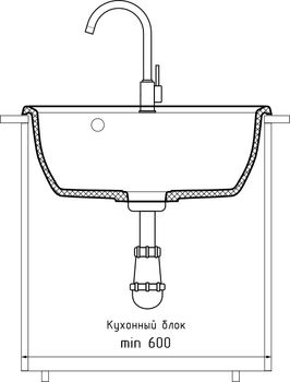 GRANFEST Мойка VERTEX 580 1-чаша 580*500мм иней арт.GF- — фото 4, Кухонные мойки