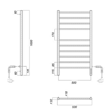 Электрический полотенцесушитель Domoterm Медея DMT Медея П10 500x1000 EK R Белый матовый — фото 2, Электрические полотенцесушители