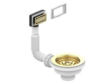Выпуск для мойки 114 GOLD new c рамкой и заглушкой (гофра) — фото 1, Аксессуары для кухни