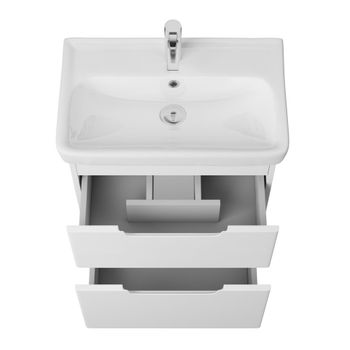 Тумба Q, 60 см, подвесная, 2 ящика, белый глянец — фото 2, Тумбы под раковину