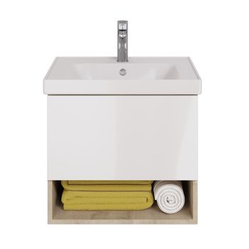 Тумба PERFECTO, 60 см, подвесная, 1 ящик, дуб эврика/белый глянец — фото 6, Тумбы под раковину