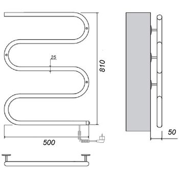 Электрический полотенцесушитель Domoterm E-образный DMT 103-25 50x81 EK R Хром — фото 2, Электрические полотенцесушители