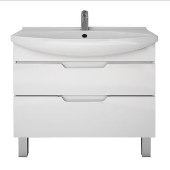 Тумба LAGUNA PLUS, 105 см, подвесная/напольная, 2 ящика, с опорами, белый глянец — фото 9, Тумбы под раковину