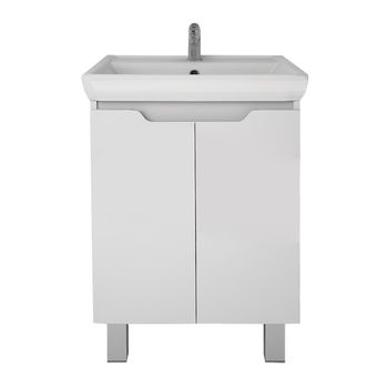 Тумба Q PLUS (D), 55 см, подвесная/напольная, 2 дверцы, с опорами, белый глянец — фото 8, Тумбы под раковину