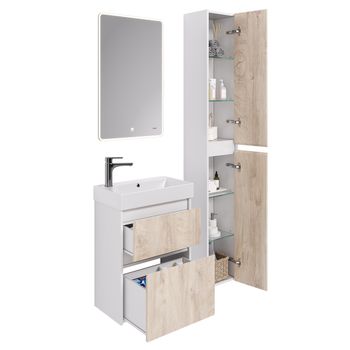 Тумба SLIM, 55 см, подвесная/напольная, 2 ящика, белый глянец / дуб кантри — фото 2, Тумбы под раковину