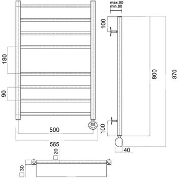 Электрический полотенцесушитель Domoterm Квадро П8 500x800 ER Хром — фото 2, Электрические полотенцесушители