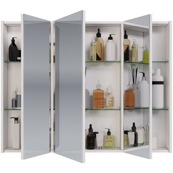 Шкаф зеркальный PRIME, 90 см, 3 дверцы, 6 стеклянных полок, белый — фото 7, Зеркальные шкафы в ванную