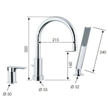 Смеситель на борт ванны Remer Infinity I07BG Золото брашированное — фото 2, Смесители на борт ванны