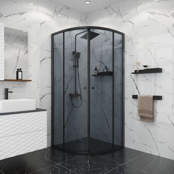 Душевое ограждение Niagara Eco NG-1003-14T (80х80х190) четверть круга,раздвижное,черный,стекло тонир — фото 1, Душевые уголки четверть круга