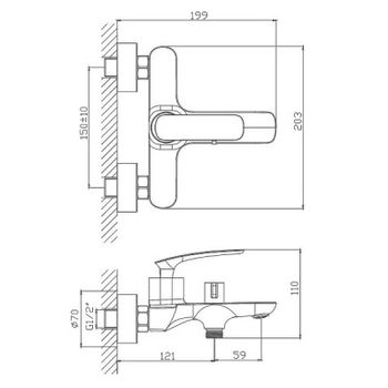 Смеситель для ванны Haiba HB60616 Хром — фото 2, Смеситель для ванны