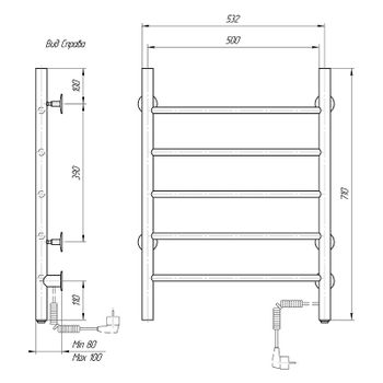 Электрический полотенцесушитель Domoterm Аврора DMT 109-5 50x71 EK R Черный матовый — фото 3, Электрические полотенцесушители