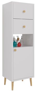 Шкаф LUNO, 35см, напольный, правый, 1дв.,2 ящ., 1 откр. полка,белый глянец — фото 4, Шкафы для ванной